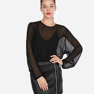 ‼️ trending‼️ 2/$35 EXPRESS bodysuit with sheer overlay EUC, Black & rose petal